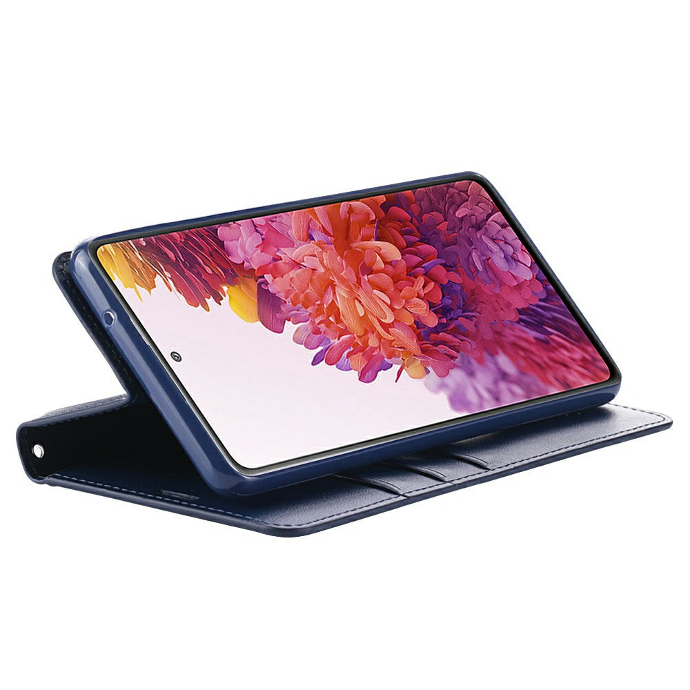 HANMAN Minuo Series for Samsung Galaxy S20 FE / S20 FE 5G / S20 FE 2022 / S20 Lite Wallet Phone Case PU Leather Foldable Stand Magnetic Cover - Blue