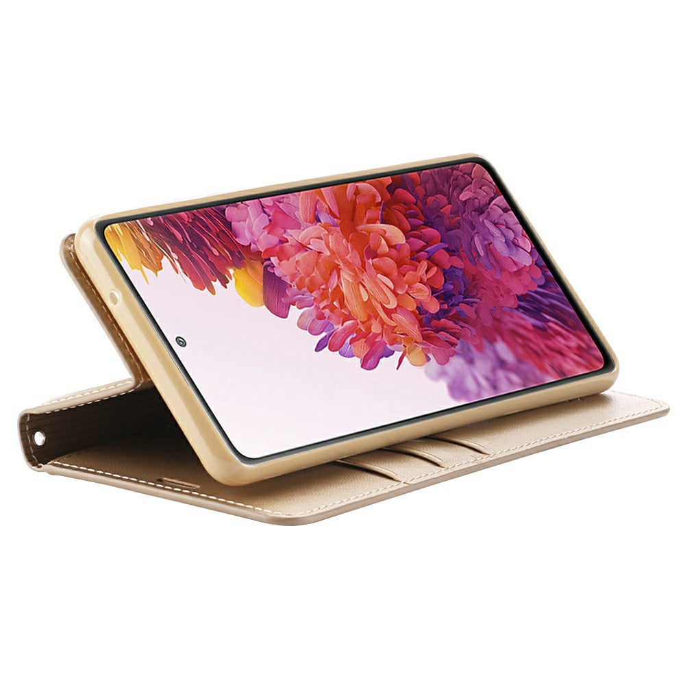 HANMAN Minuo Series for Samsung Galaxy S20 FE / S20 FE 5G / S20 FE 2022 / S20 Lite Wallet Phone Case PU Leather Foldable Stand Magnetic Cover - Gold