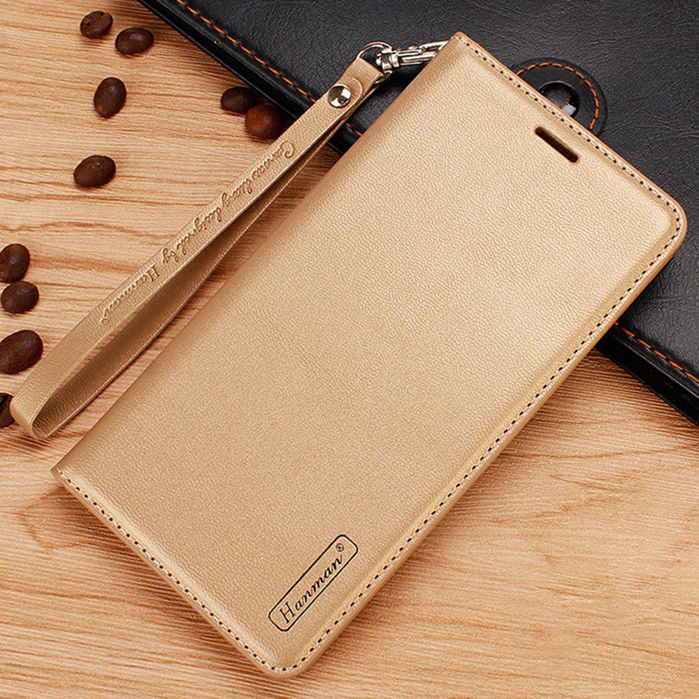 HANMAN Minuo Series for Samsung Galaxy S20 FE / S20 FE 5G / S20 FE 2022 / S20 Lite Wallet Phone Case PU Leather Foldable Stand Magnetic Cover - Gold