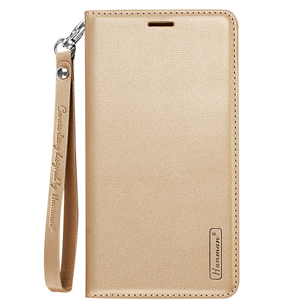 HANMAN Minuo Series for Samsung Galaxy S20 FE / S20 FE 5G / S20 FE 2022 / S20 Lite Wallet Phone Case PU Leather Foldable Stand Magnetic Cover - Gold