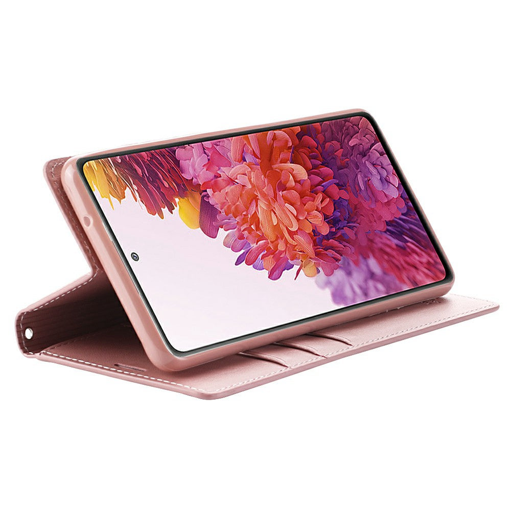 HANMAN Minuo Series for Samsung Galaxy S20 FE / S20 FE 5G / S20 FE 2022 / S20 Lite Wallet Phone Case PU Leather Foldable Stand Magnetic Cover - Rose Gold