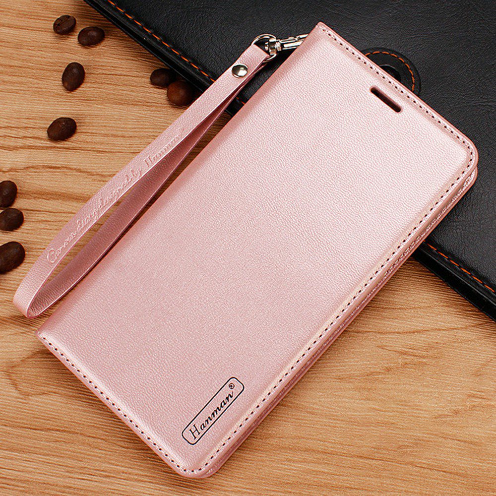 HANMAN Minuo Series for Samsung Galaxy S20 FE / S20 FE 5G / S20 FE 2022 / S20 Lite Wallet Phone Case PU Leather Foldable Stand Magnetic Cover - Rose Gold