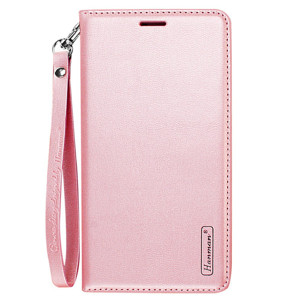 HANMAN Minuo Series for Samsung Galaxy S20 FE / S20 FE 5G / S20 FE 2022 / S20 Lite Wallet Phone Case PU Leather Foldable Stand Magnetic Cover - Rose Gold