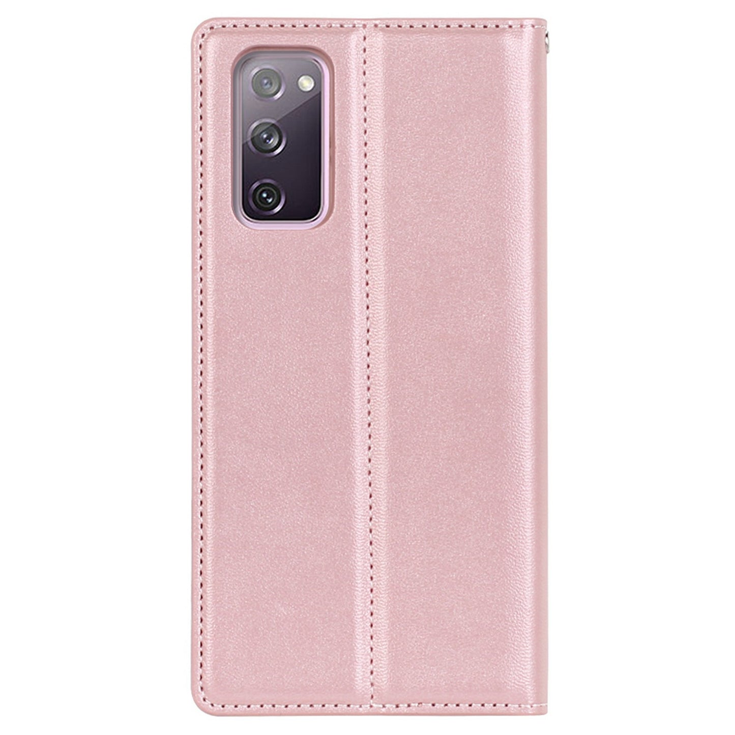 HANMAN Minuo Series for Samsung Galaxy S20 FE / S20 FE 5G / S20 FE 2022 / S20 Lite Wallet Phone Case PU Leather Foldable Stand Magnetic Cover - Rose Gold