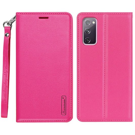 HANMAN Minuo Series for Samsung Galaxy S20 FE / S20 FE 5G / S20 FE 2022 / S20 Lite Wallet Phone Case PU Leather Foldable Stand Magnetic Cover - Rose