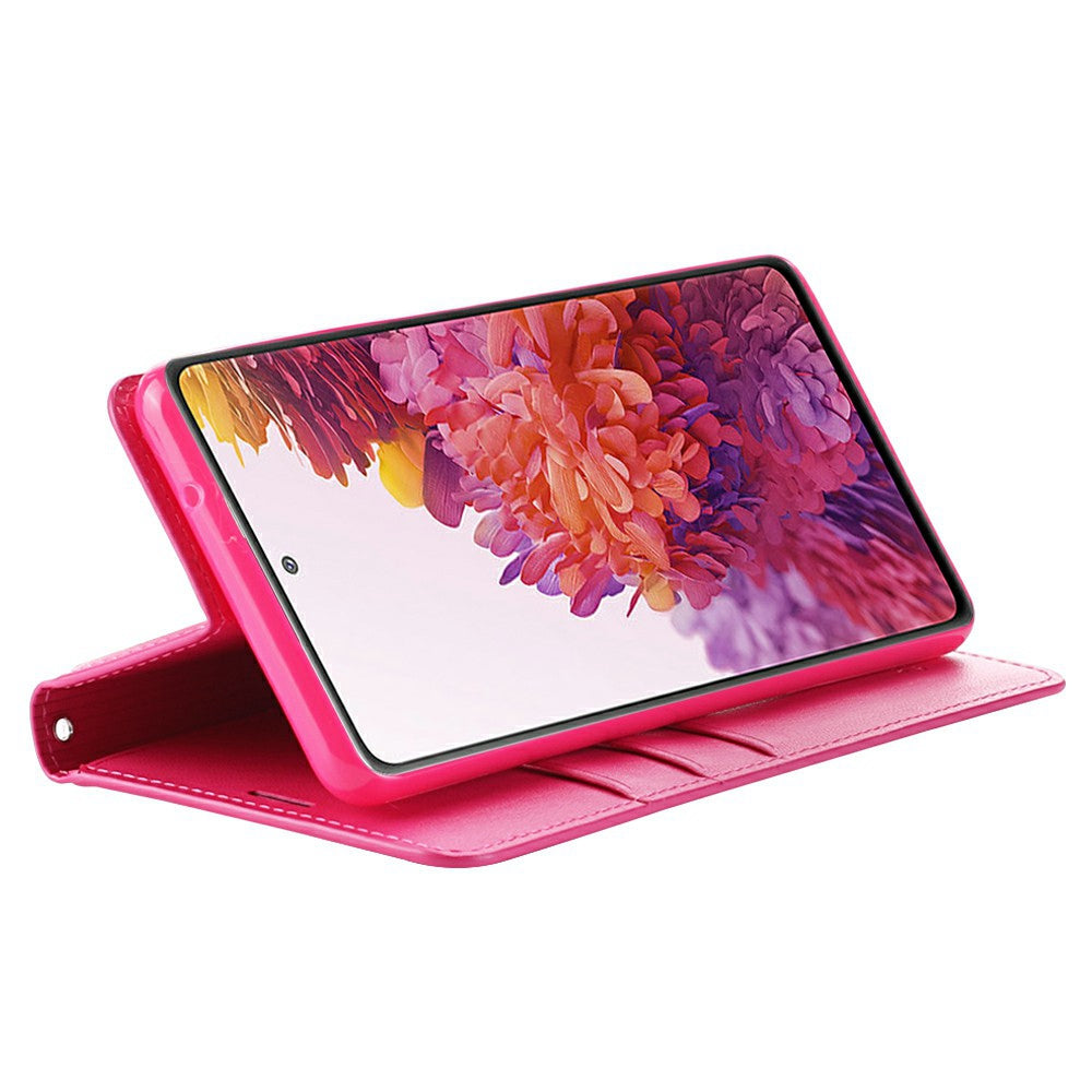 HANMAN Minuo Series for Samsung Galaxy S20 FE / S20 FE 5G / S20 FE 2022 / S20 Lite Wallet Phone Case PU Leather Foldable Stand Magnetic Cover - Rose