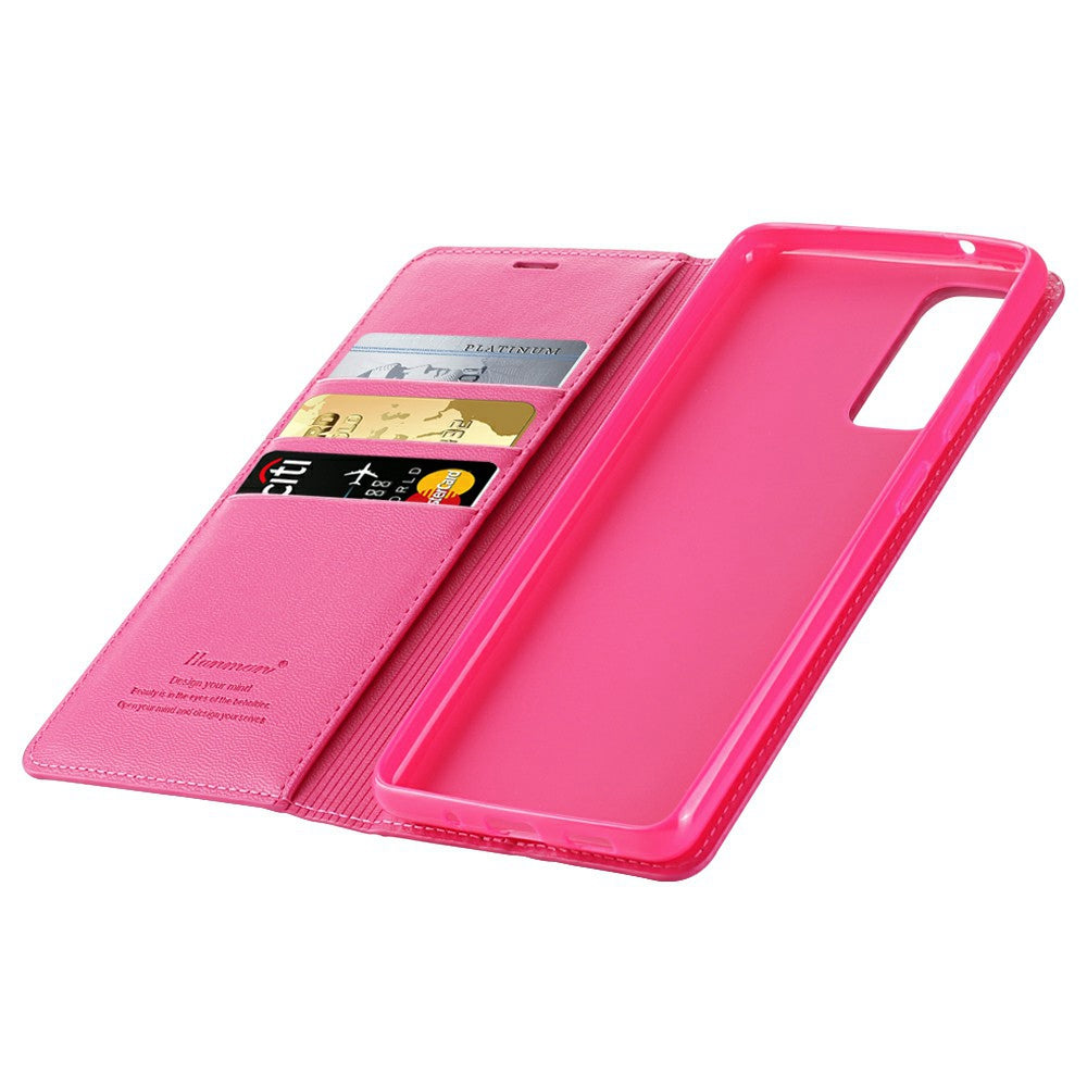 HANMAN Minuo Series for Samsung Galaxy S20 FE / S20 FE 5G / S20 FE 2022 / S20 Lite Wallet Phone Case PU Leather Foldable Stand Magnetic Cover - Rose