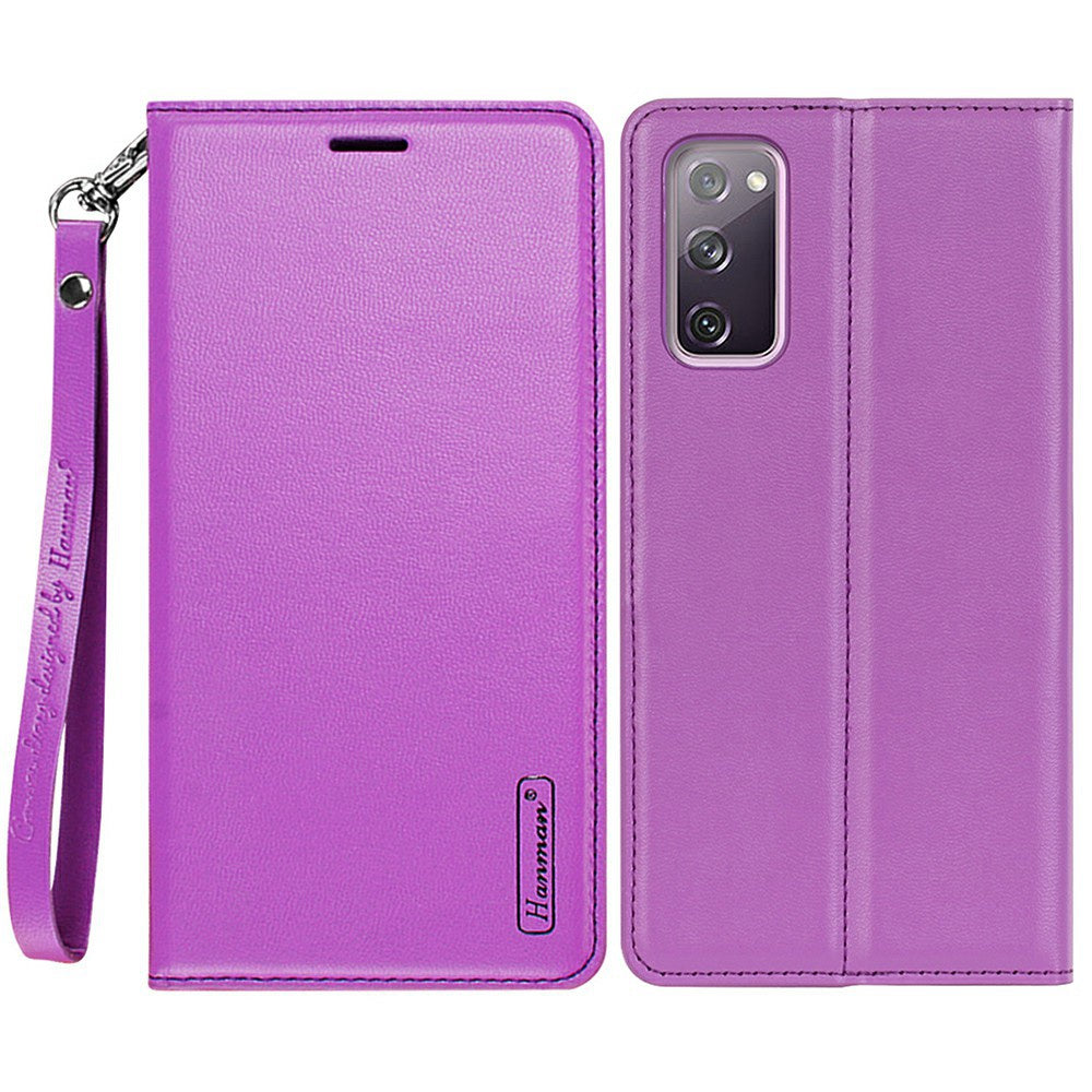 HANMAN Minuo Series for Samsung Galaxy S20 FE / S20 FE 5G / S20 FE 2022 / S20 Lite Wallet Phone Case PU Leather Foldable Stand Magnetic Cover - Purple