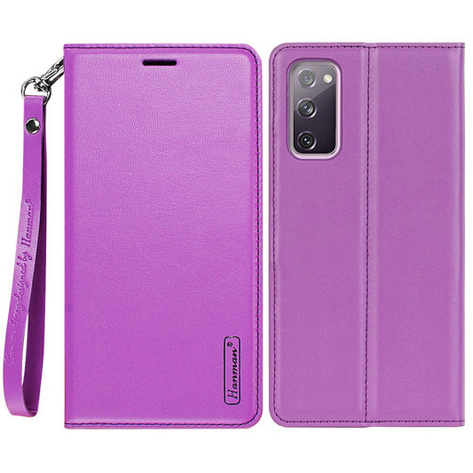 HANMAN Minuo Series for Samsung Galaxy S20 FE / S20 FE 5G / S20 FE 2022 / S20 Lite Wallet Phone Case PU Leather Foldable Stand Magnetic Cover - Purple