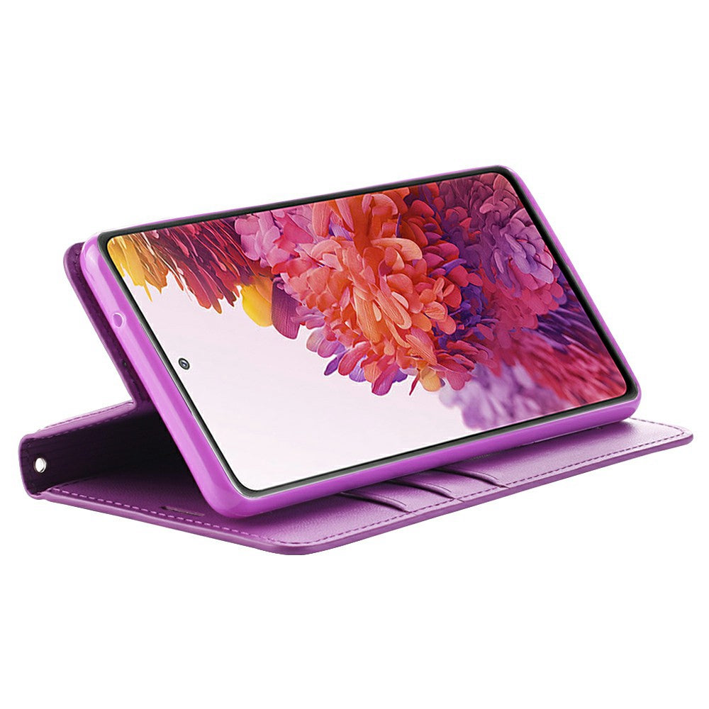 HANMAN Minuo Series for Samsung Galaxy S20 FE / S20 FE 5G / S20 FE 2022 / S20 Lite Wallet Phone Case PU Leather Foldable Stand Magnetic Cover - Purple