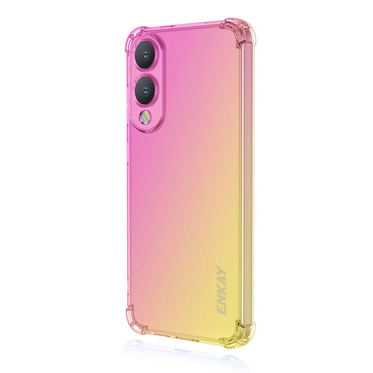 For Samsung Galaxy S25 Edge TPU Case ENKAY Thickened Four Corner Drop-Proof Phone Back Cover - Pink / Gold