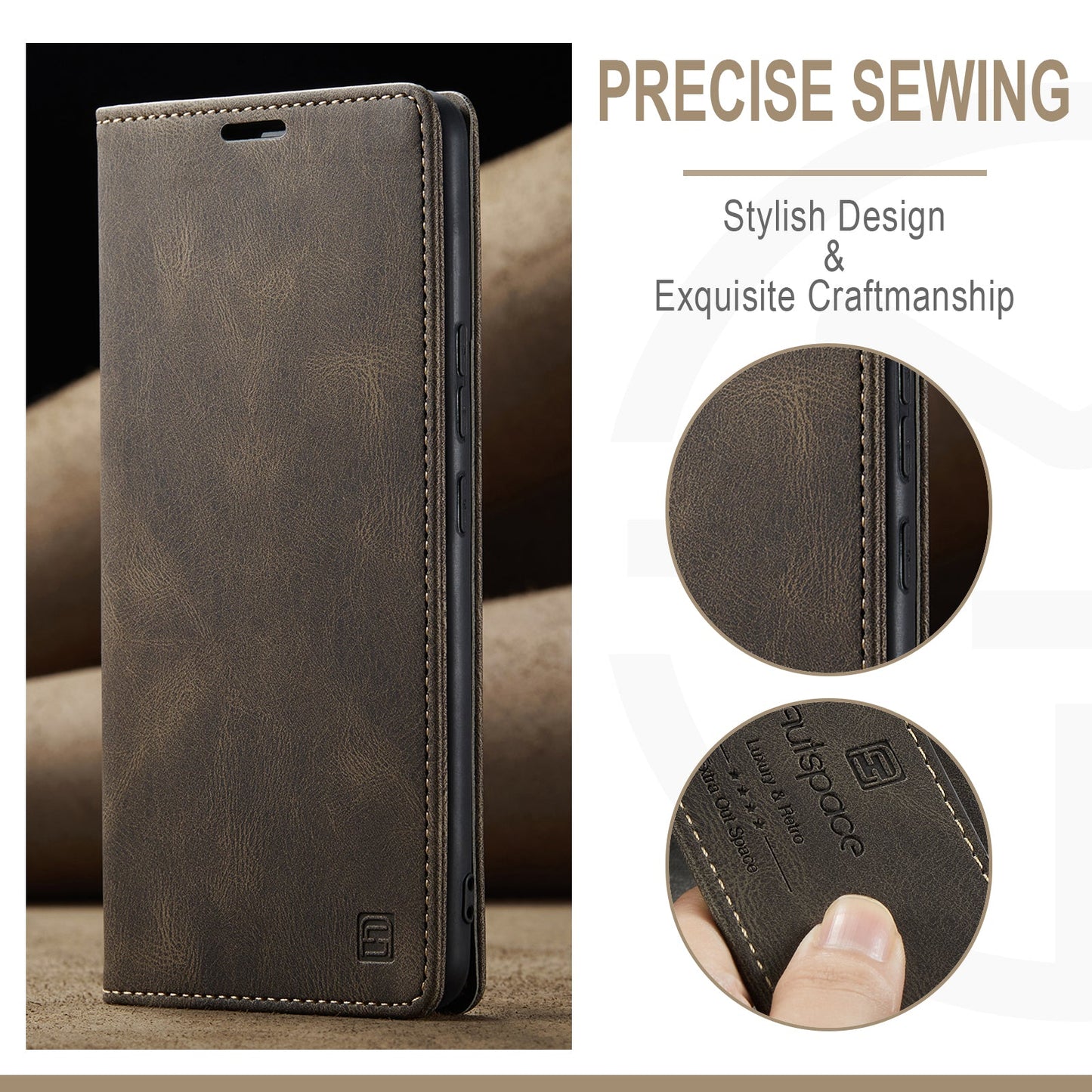 For Realme 10 Pro+ 5G Wallet Case AUTSPACE A01 Leather Stand Cover with RFID Blocking Card Holder - Coffee