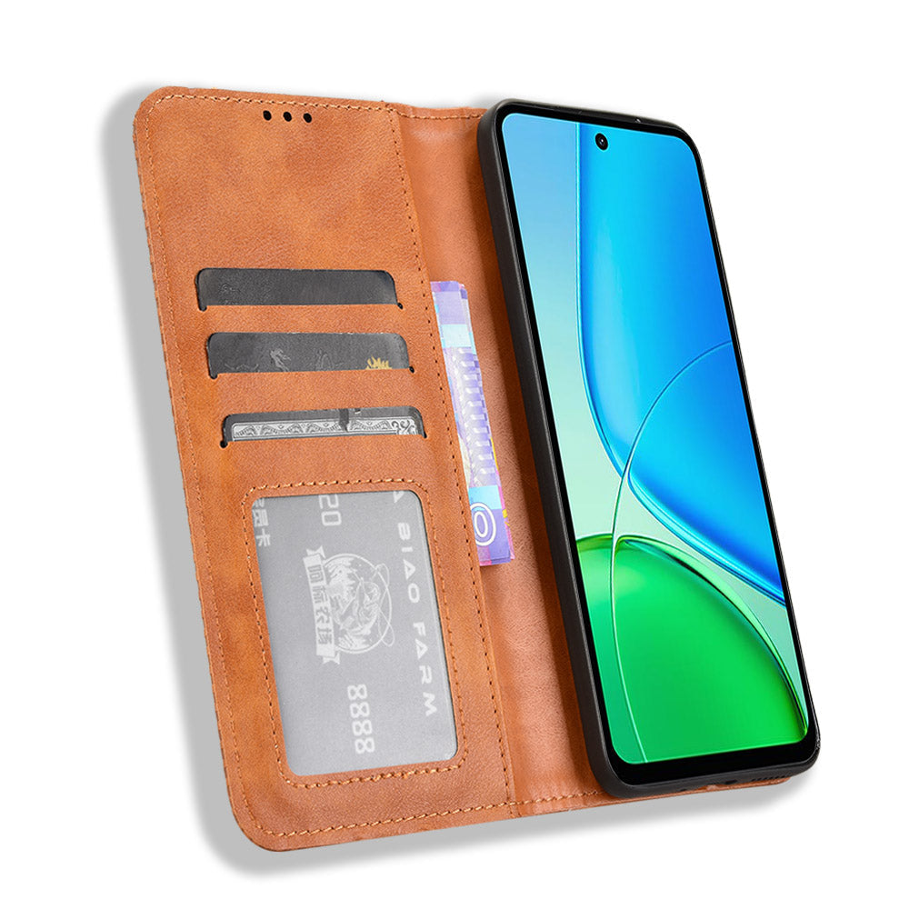 For vivo Y29 4G Retro PU Leather Case Phone Wallet Stand Cover - Brown