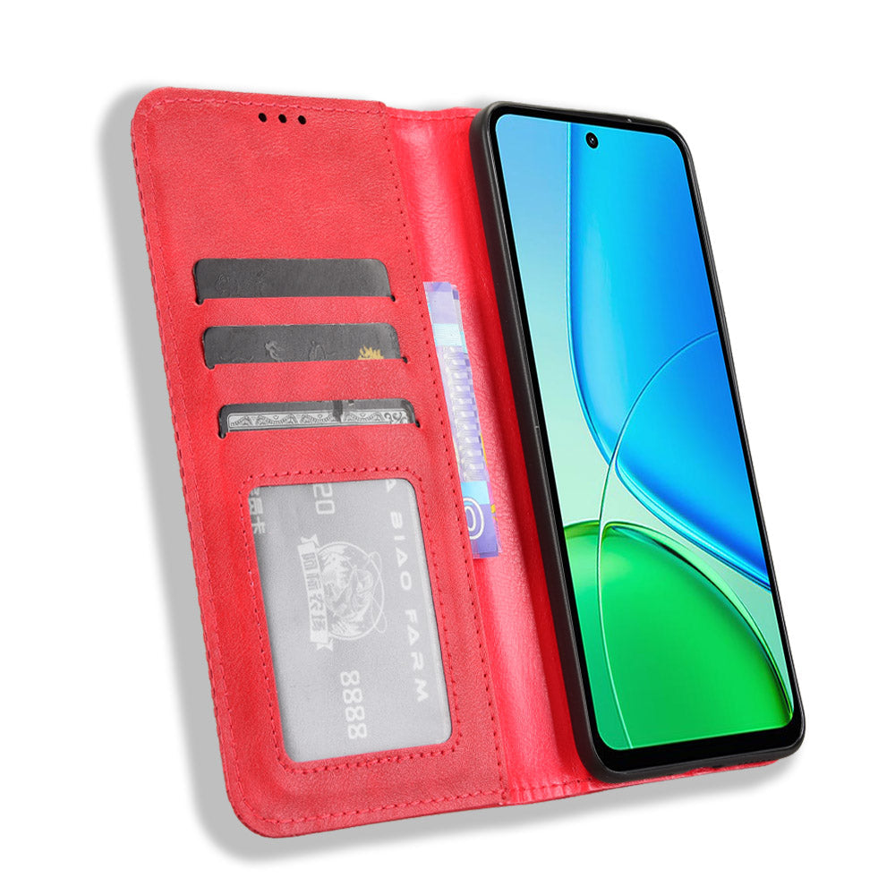 For vivo Y29 4G Retro PU Leather Case Phone Wallet Stand Cover - Red