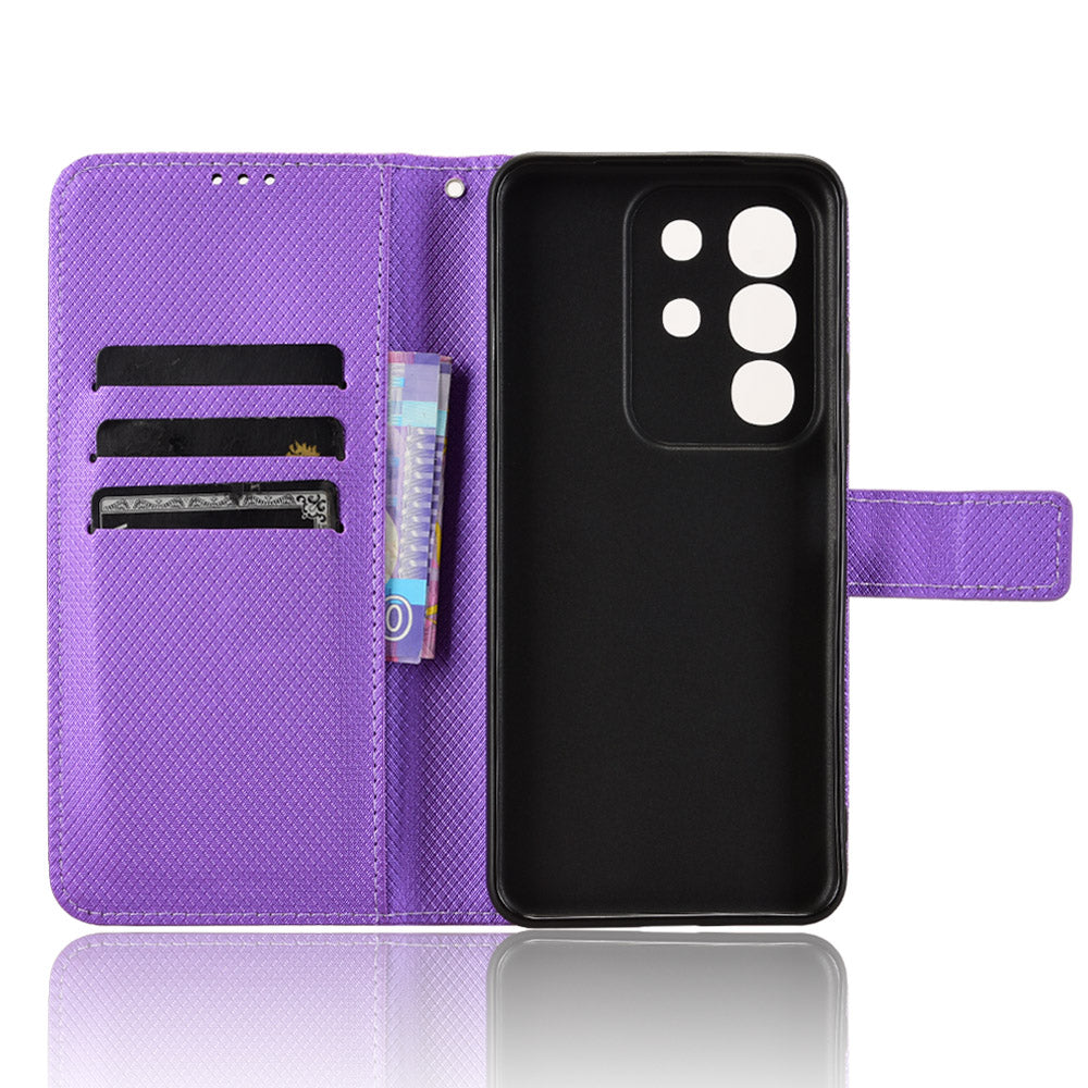 For vivo Y29 4G Leather Wallet Case with Strap Diamond Texture Phone Cover - Purple