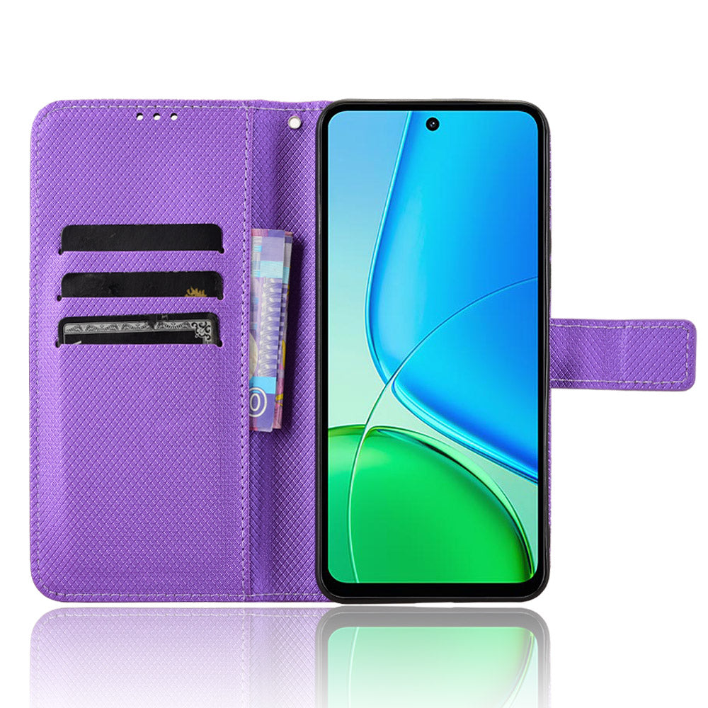 For vivo Y29 4G Leather Wallet Case with Strap Diamond Texture Phone Cover - Purple