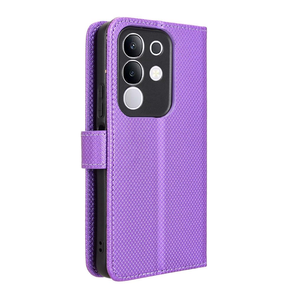 For vivo Y29 4G Leather Wallet Case with Strap Diamond Texture Phone Cover - Purple