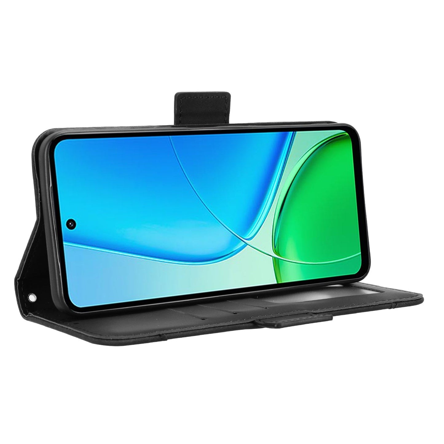 For vivo Y29 4G Leather Case Phone Wallet Cover with Multiple Card Slots - Black