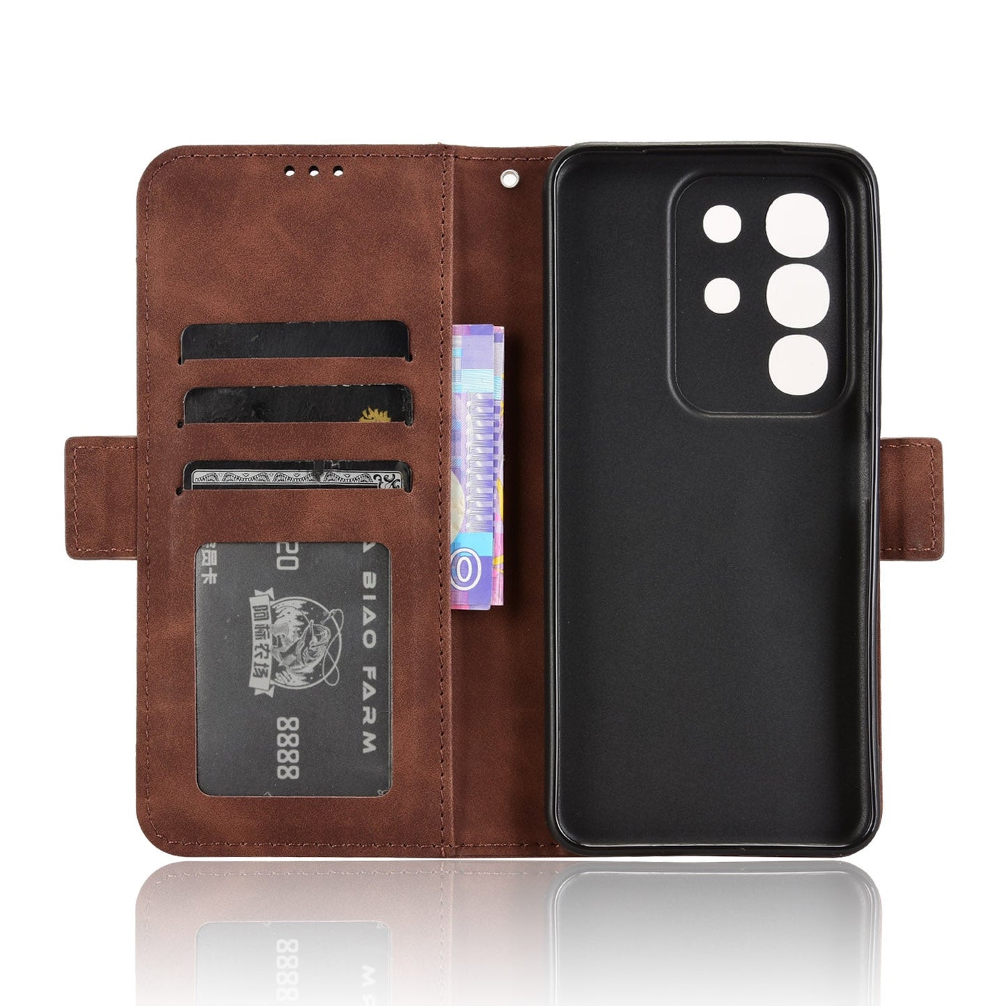 For vivo Y29 4G Leather Case Phone Wallet Cover with Multiple Card Slots - Brown