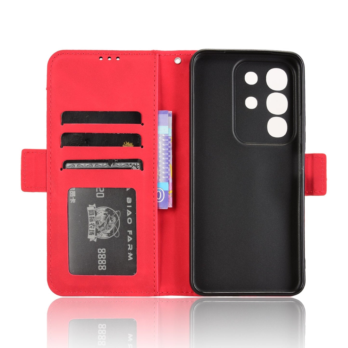 For vivo Y29 4G Leather Case Phone Wallet Cover with Multiple Card Slots - Red