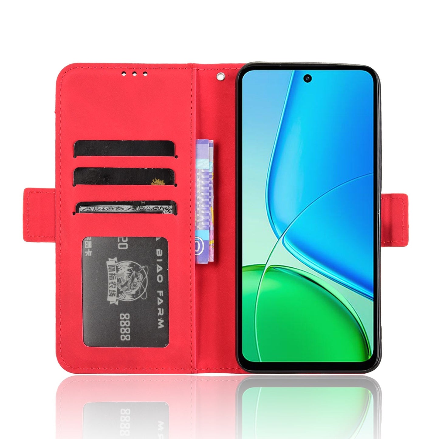 For vivo Y29 4G Leather Case Phone Wallet Cover with Multiple Card Slots - Red