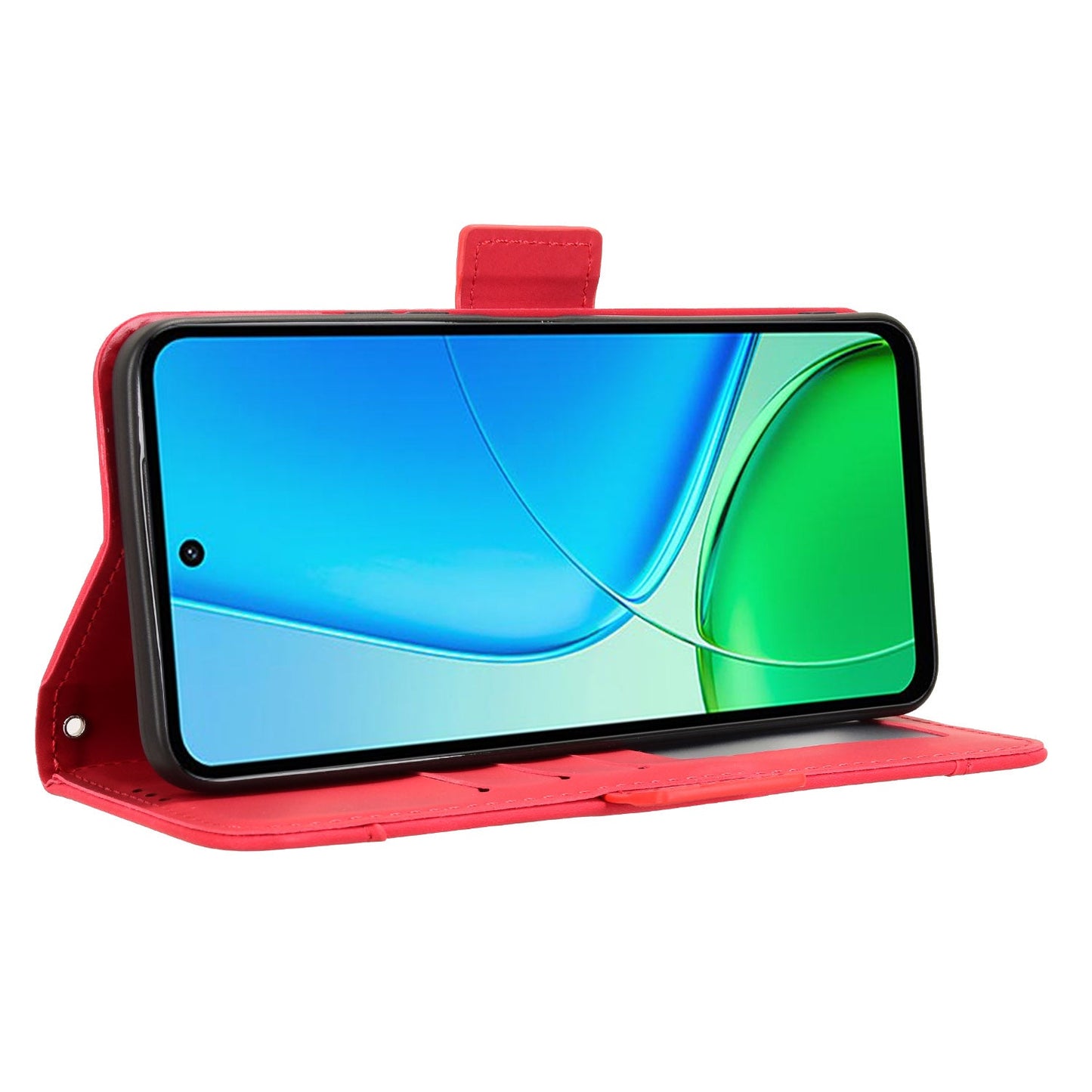 For vivo Y29 4G Leather Case Phone Wallet Cover with Multiple Card Slots - Red