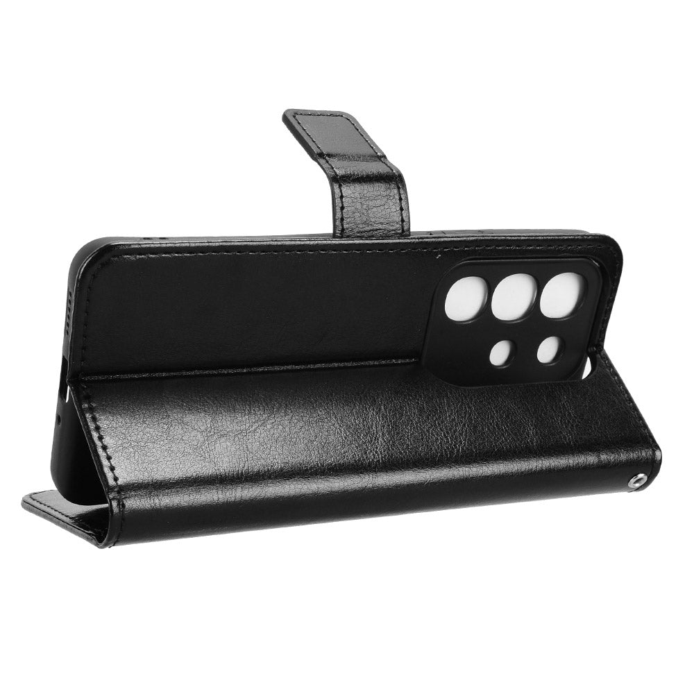 For vivo Y29 4G PU Leather Case with Strap Crazy Horse Texture Phone Wallet Cover - Black