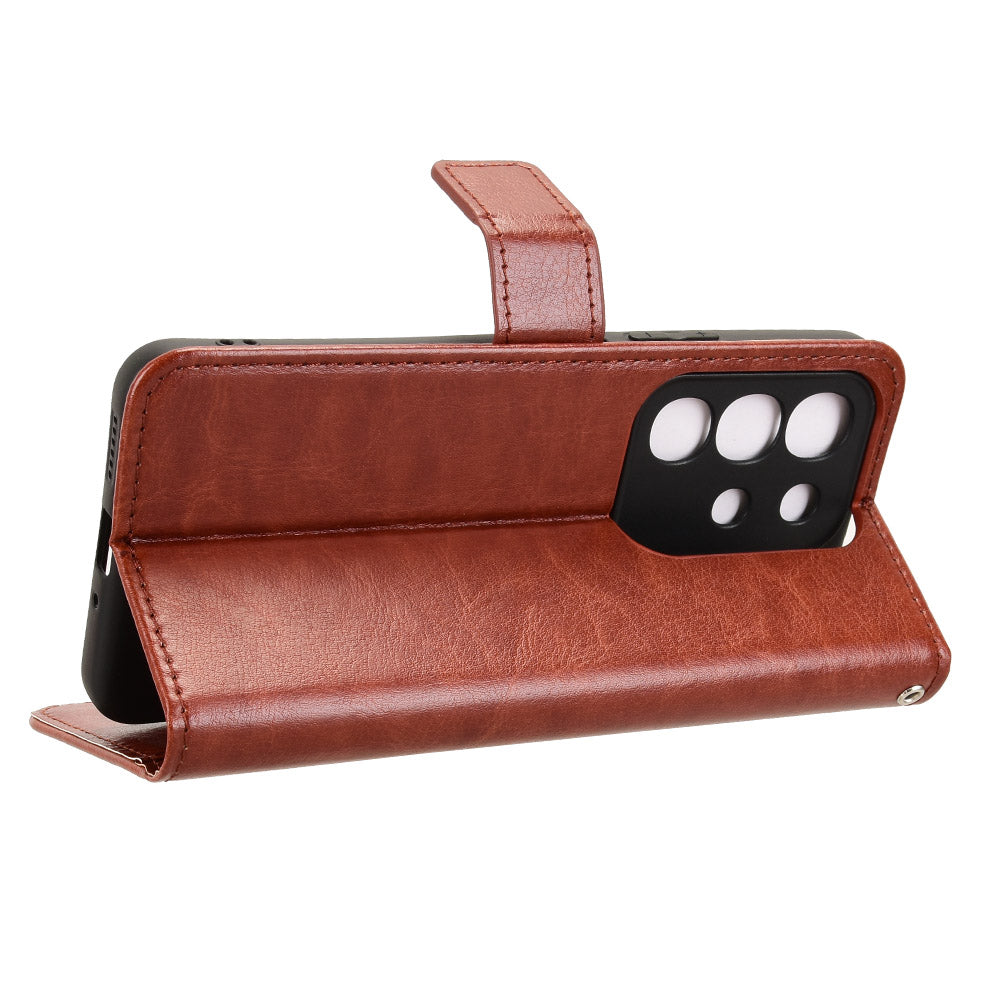 For vivo Y29 4G PU Leather Case with Strap Crazy Horse Texture Phone Wallet Cover - Brown