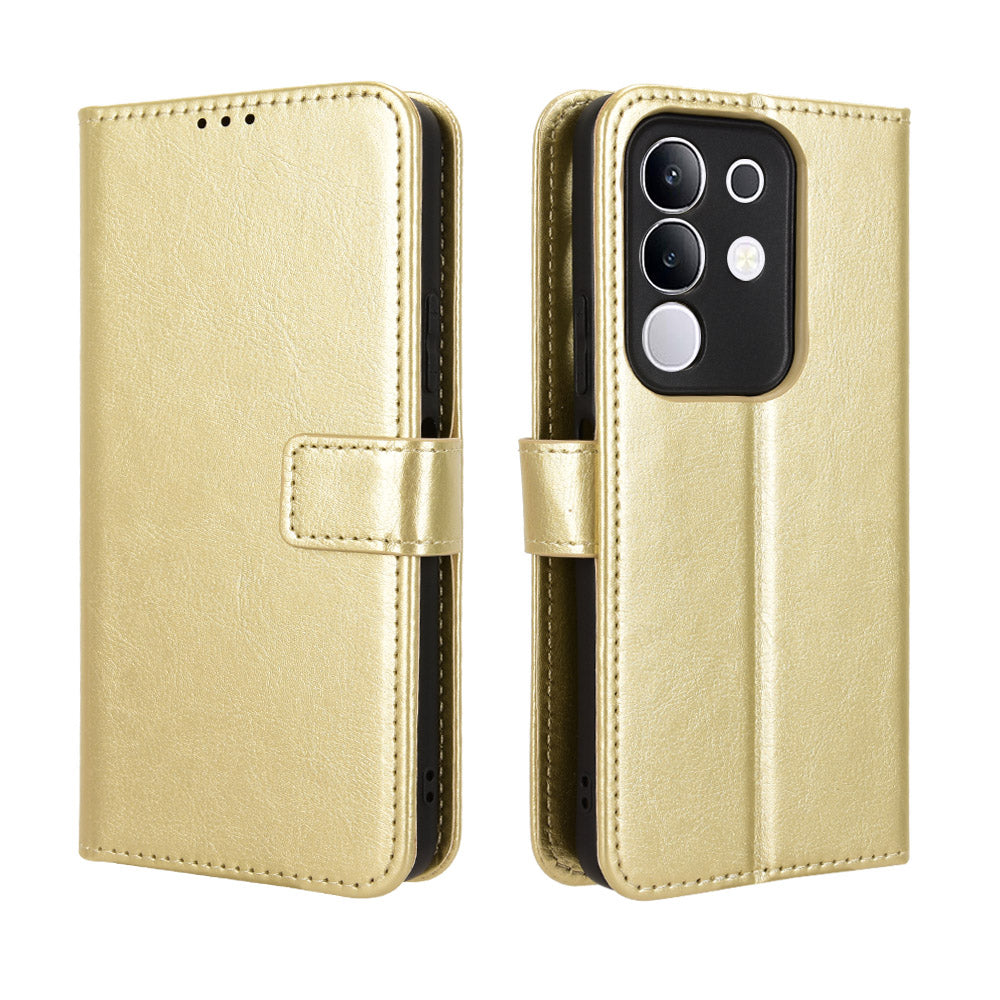 For vivo Y29 4G PU Leather Case with Strap Crazy Horse Texture Phone Wallet Cover - Gold