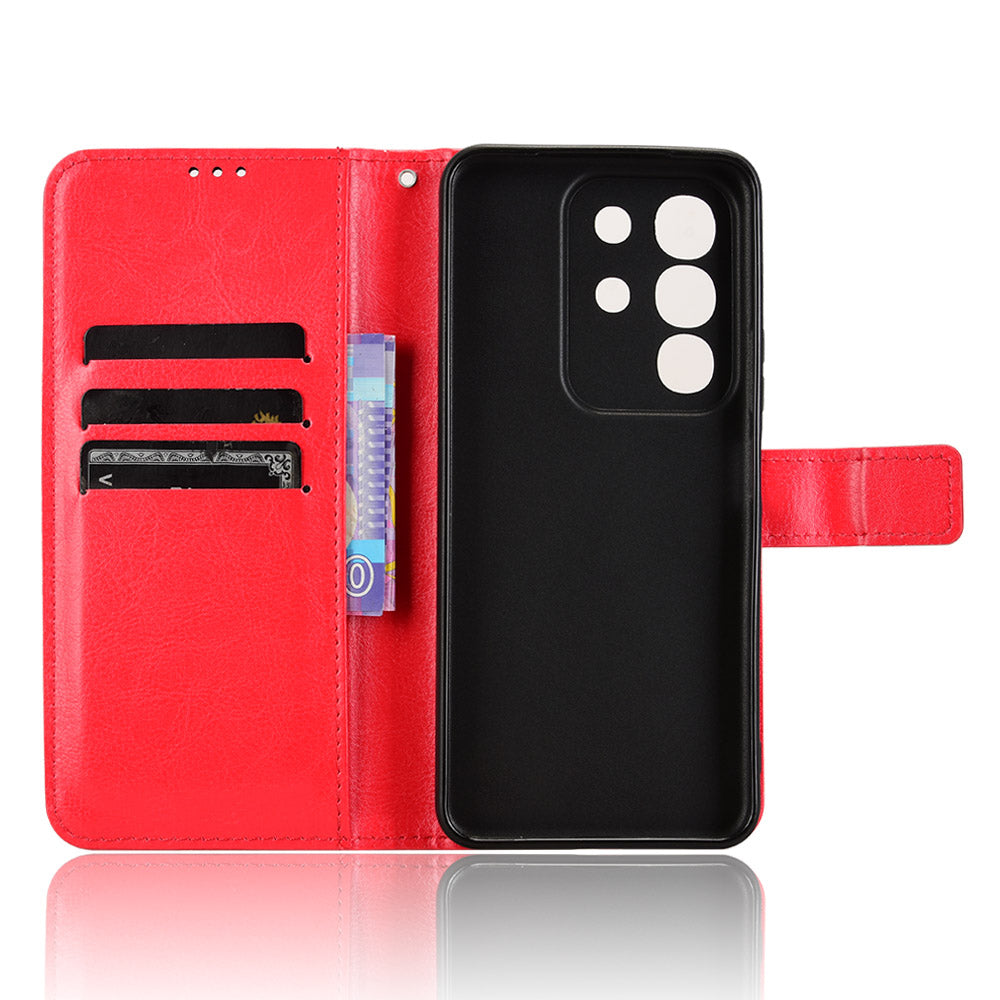 For vivo Y29 4G PU Leather Case with Strap Crazy Horse Texture Phone Wallet Cover - Red