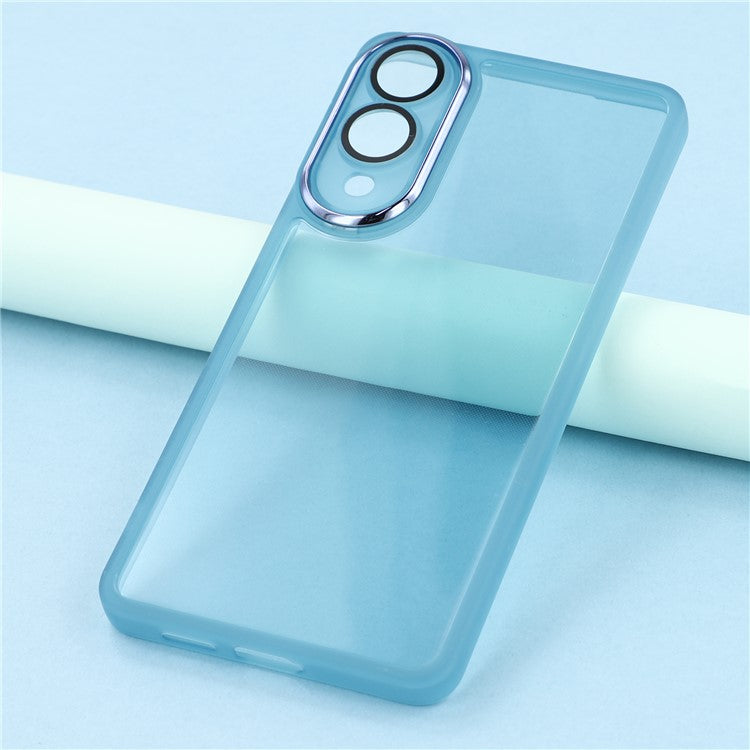 For Samsung Galaxy S25 Edge Case Electroplated Camera Frame TPU Phone Cover - Transparent Blue