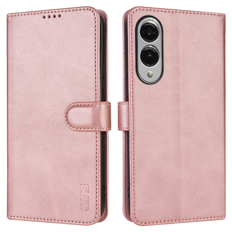 AZNS For Samsung Galaxy S25 Edge Case PU Leather Wallet Phone Cover - Rose Gold