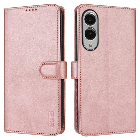 AZNS For Samsung Galaxy S25 Edge Case PU Leather Wallet Phone Cover - Rose Gold