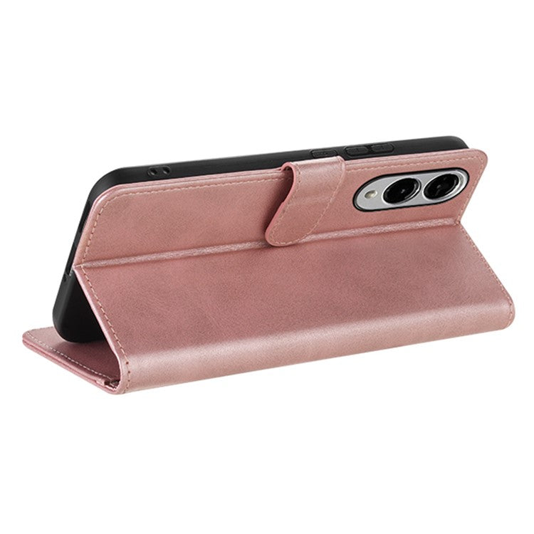AZNS For Samsung Galaxy S25 Edge Case PU Leather Wallet Phone Cover - Rose Gold
