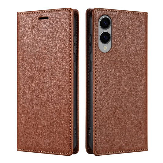 For Samsung Galaxy S25 Edge Wallet Case Magnetic Closure PU Leather Phone Cover - Brown