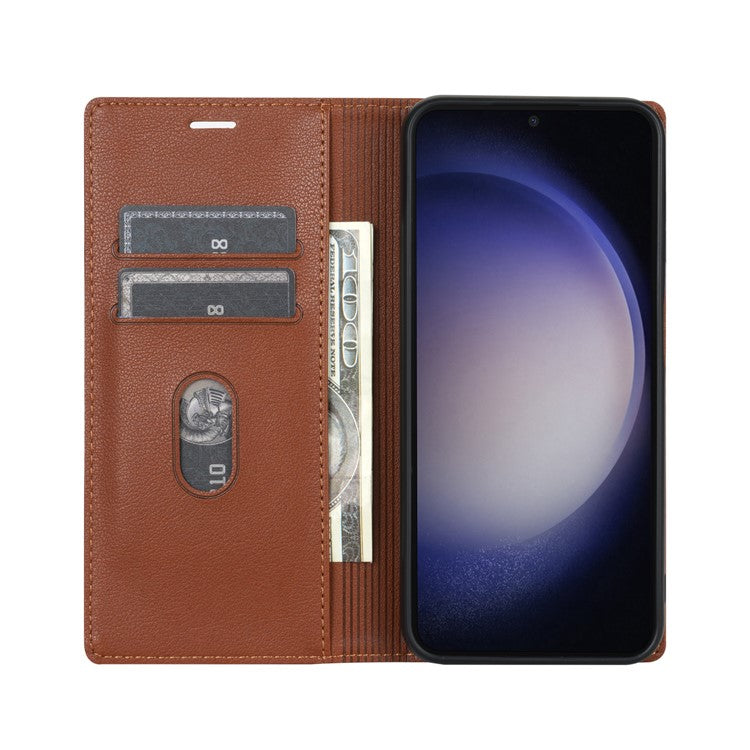 For Samsung Galaxy S25 Edge Wallet Case Magnetic Closure PU Leather Phone Cover - Brown