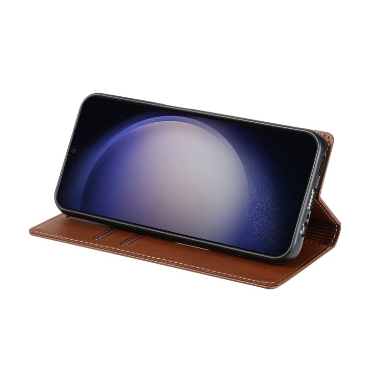 For Samsung Galaxy S25 Edge Wallet Case Magnetic Closure PU Leather Phone Cover - Brown