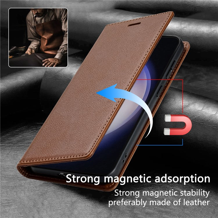 For Samsung Galaxy S25 Edge Wallet Case Magnetic Closure PU Leather Phone Cover - Brown