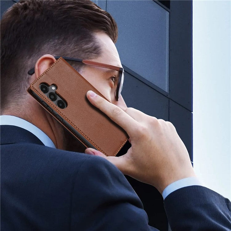 For Samsung Galaxy S25 Edge Wallet Case Magnetic Closure PU Leather Phone Cover - Brown