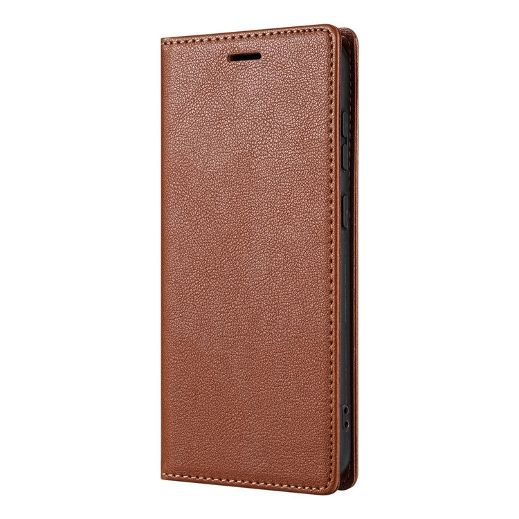 For Samsung Galaxy S25 Edge Wallet Case Magnetic Closure PU Leather Phone Cover - Brown