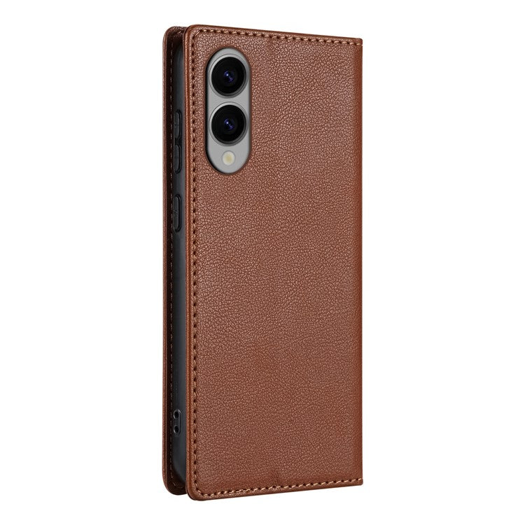 For Samsung Galaxy S25 Edge Wallet Case Magnetic Closure PU Leather Phone Cover - Brown