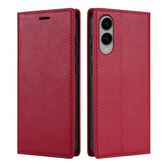 For Samsung Galaxy S25 Edge Wallet Case Magnetic Closure PU Leather Phone Cover - Red