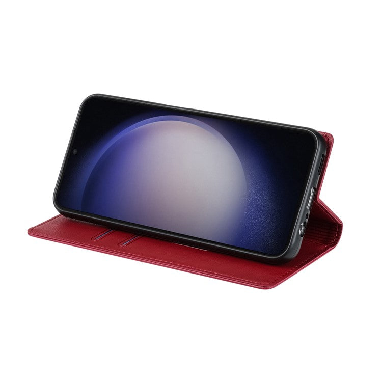 For Samsung Galaxy S25 Edge Wallet Case Magnetic Closure PU Leather Phone Cover - Red