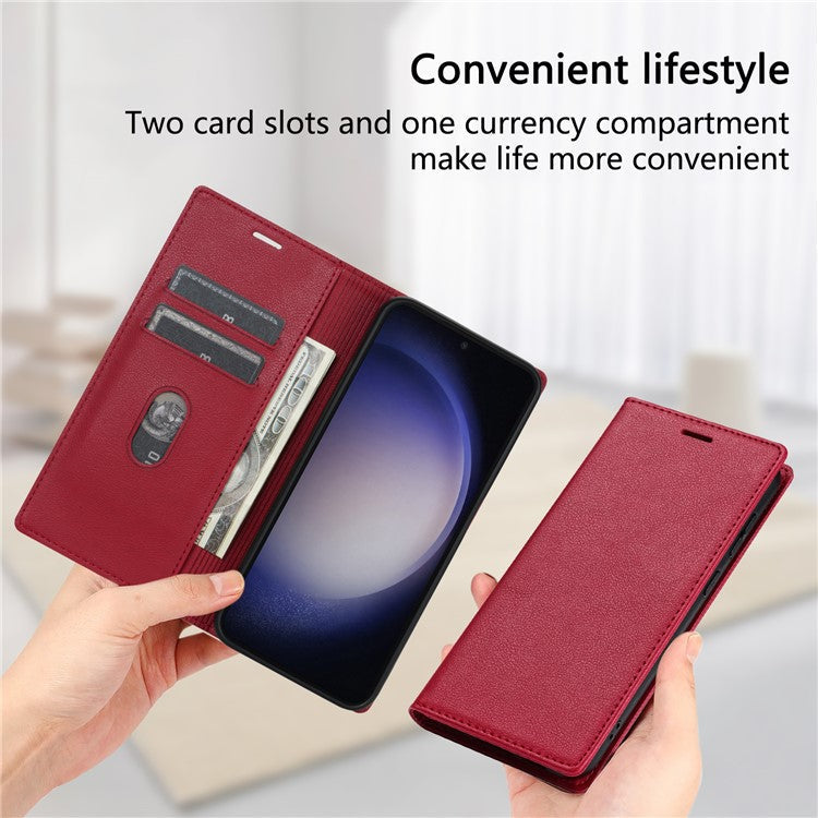 For Samsung Galaxy S25 Edge Wallet Case Magnetic Closure PU Leather Phone Cover - Red