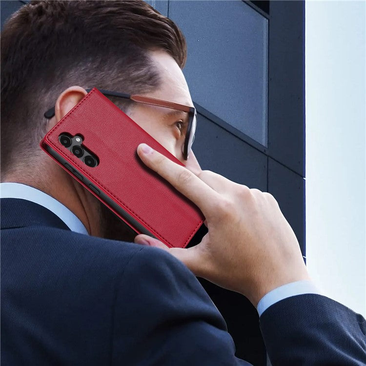 For Samsung Galaxy S25 Edge Wallet Case Magnetic Closure PU Leather Phone Cover - Red