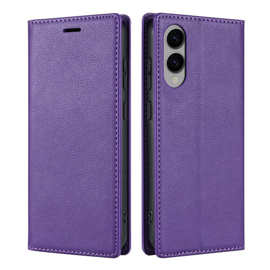 For Samsung Galaxy S25 Edge Wallet Case Magnetic Closure PU Leather Phone Cover - Purple