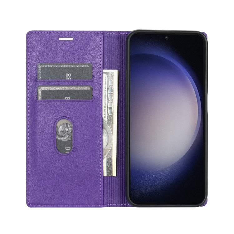 For Samsung Galaxy S25 Edge Wallet Case Magnetic Closure PU Leather Phone Cover - Purple