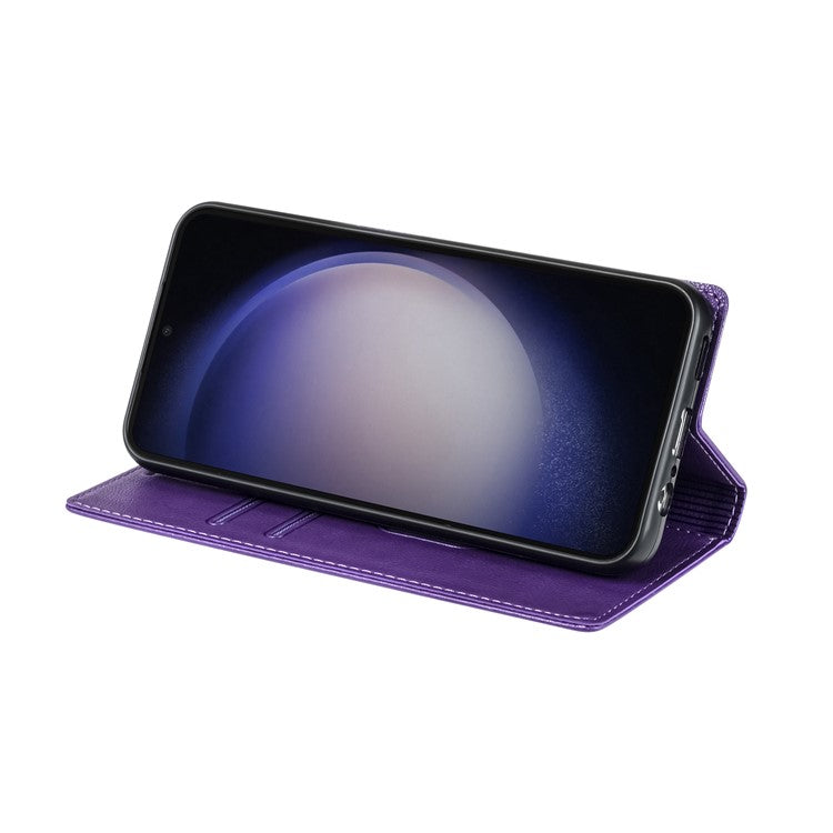 For Samsung Galaxy S25 Edge Wallet Case Magnetic Closure PU Leather Phone Cover - Purple