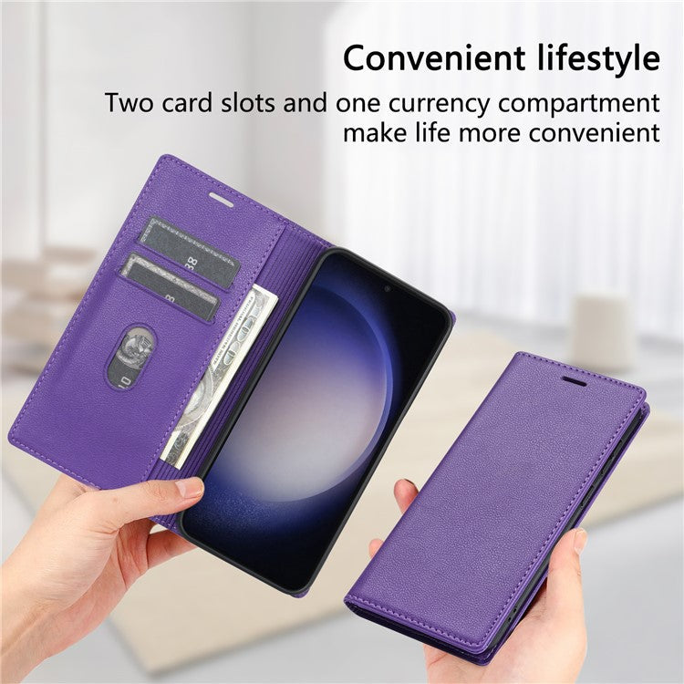 For Samsung Galaxy S25 Edge Wallet Case Magnetic Closure PU Leather Phone Cover - Purple
