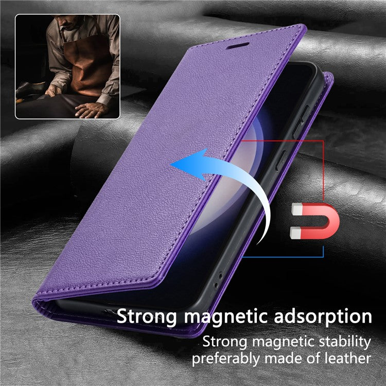 For Samsung Galaxy S25 Edge Wallet Case Magnetic Closure PU Leather Phone Cover - Purple